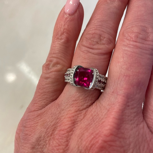 Simulated Ruby Ring with side stone accents Size 6 - Picture 2 of 7